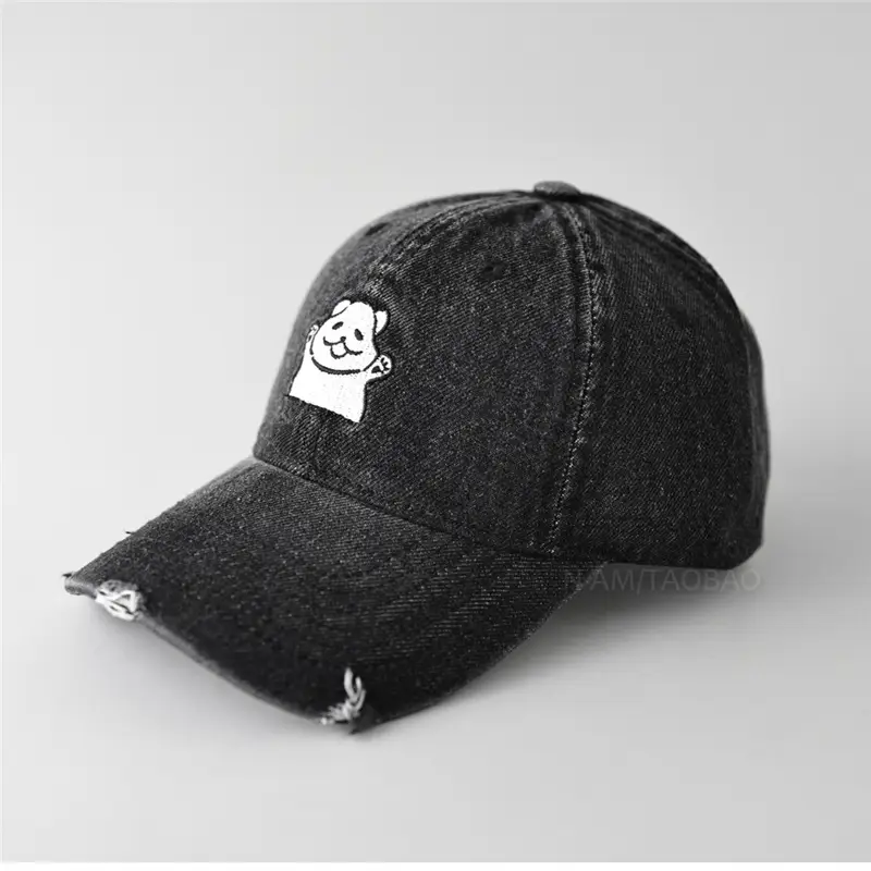 Women Denim Cap with Cute Bear Embroidery - Image 8