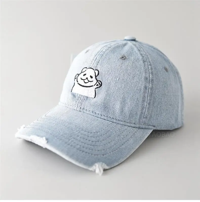 Women Denim Cap with Cute Bear Embroidery — feature 1