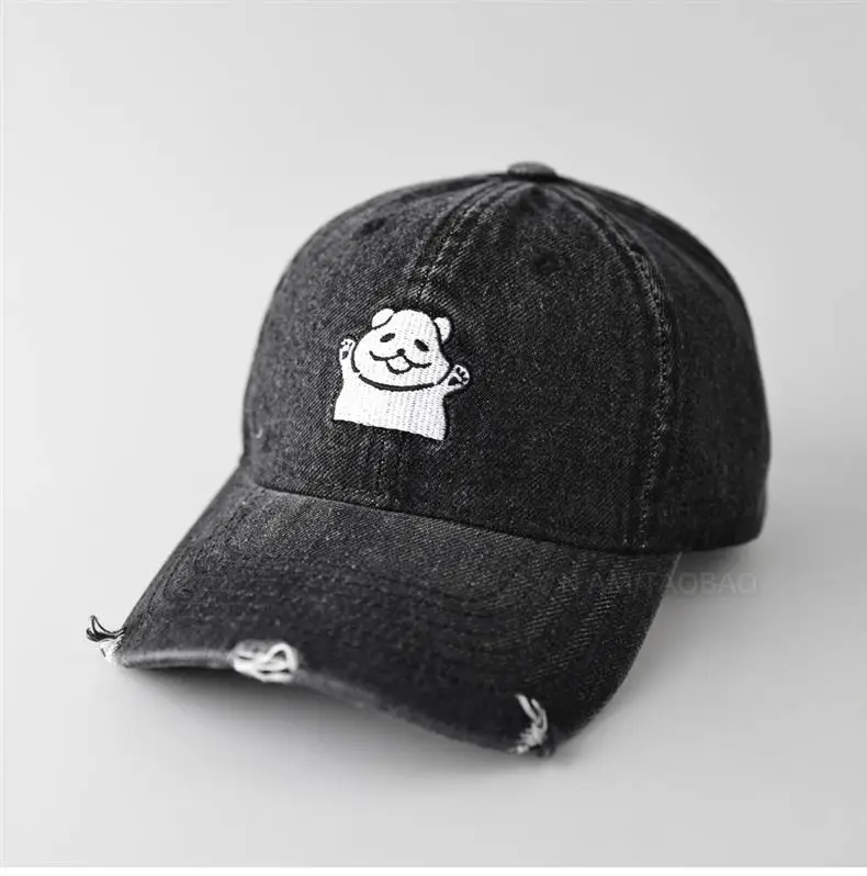 Women Denim Cap with Cute Bear Embroidery — feature 3