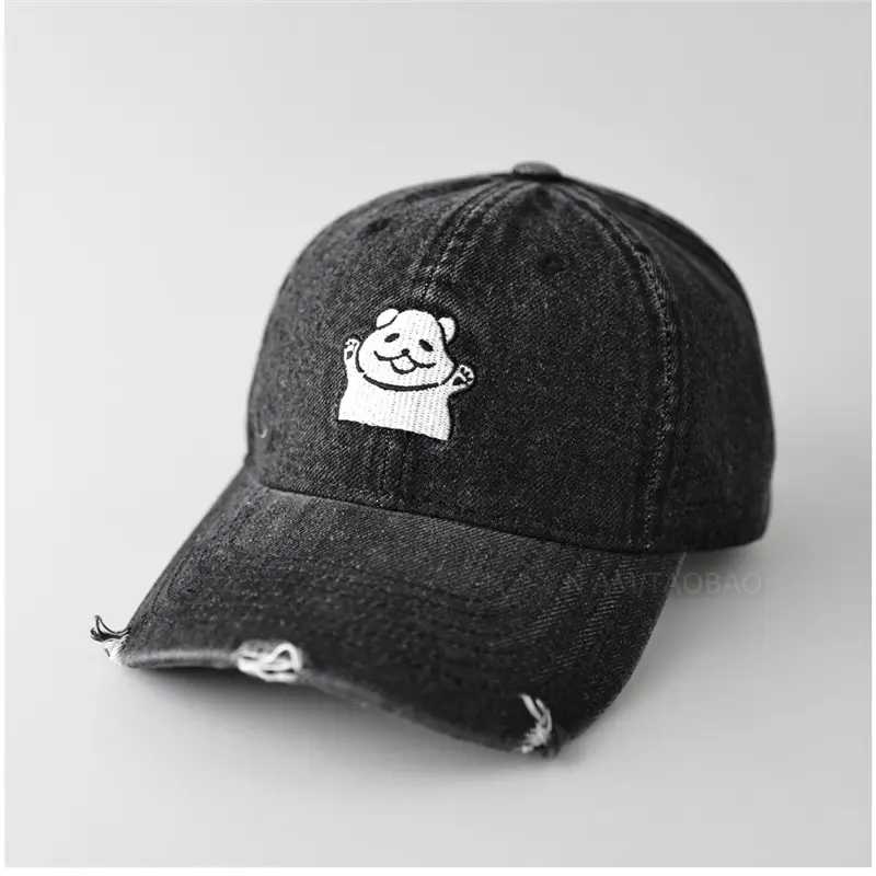 Women Denim Cap with Cute Bear Embroidery - Image 3