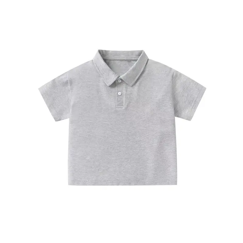 Children's Gray Polo T-Shirt Short Sleeve Knitted Summer - Image 5