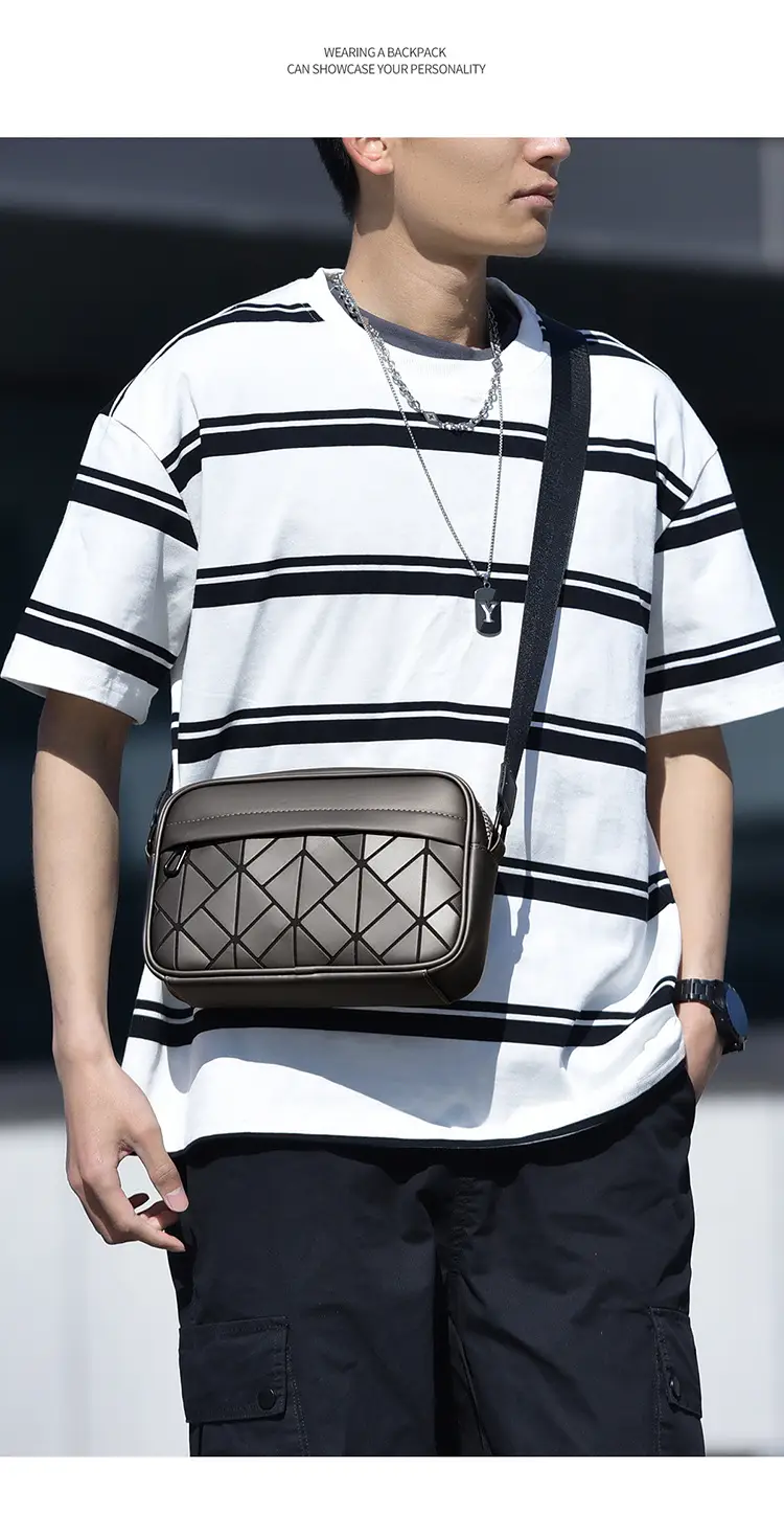 Trendy Men's Crossbody Bags Black Purple Quilted Leather — feature 19