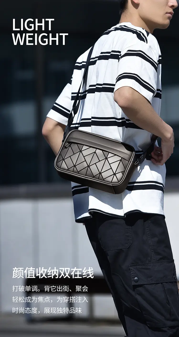 Trendy Men's Crossbody Bags Black Purple Quilted Leather — feature 5