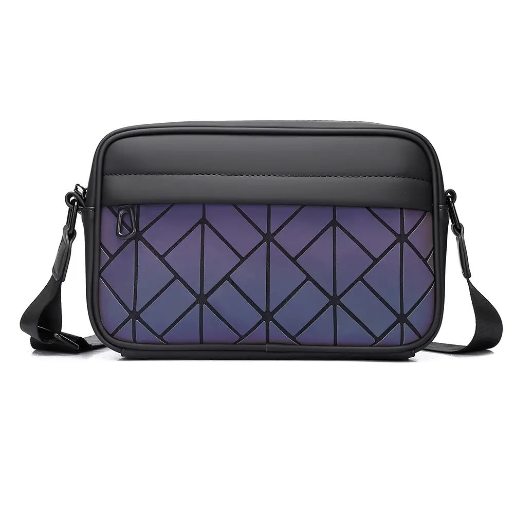 Trendy Men's Crossbody Bags Black Purple Quilted Leather - Image 3
