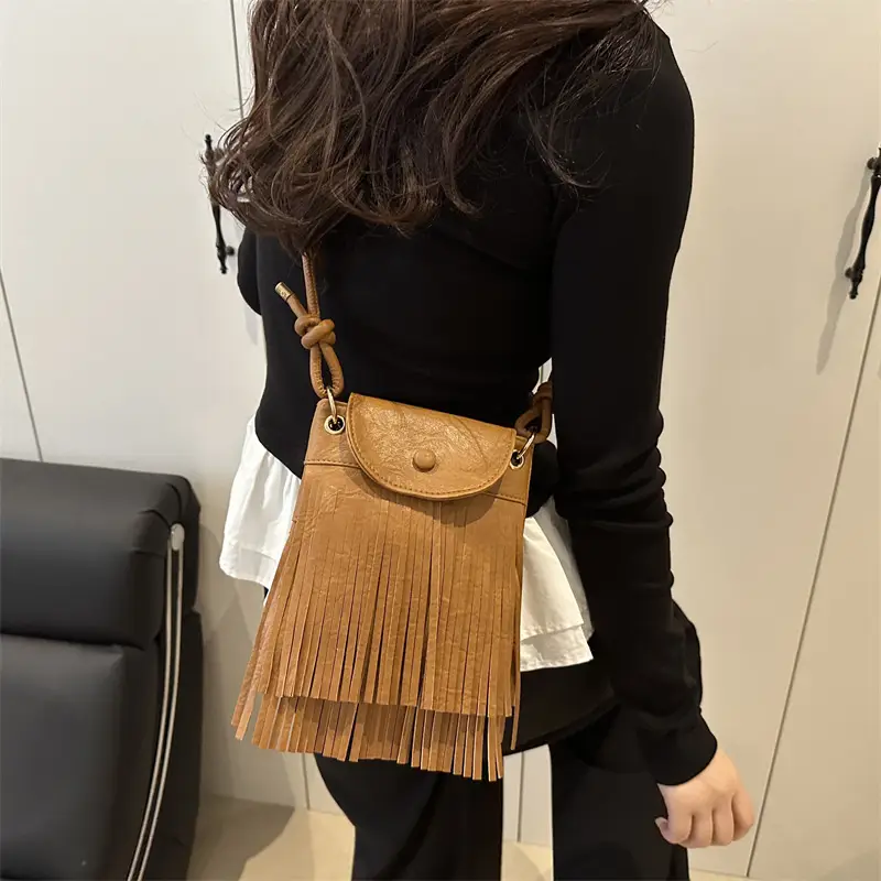 Tassel Crossbody Bag for Women, Brown Fringed Shoulder Crossbody - Image 5