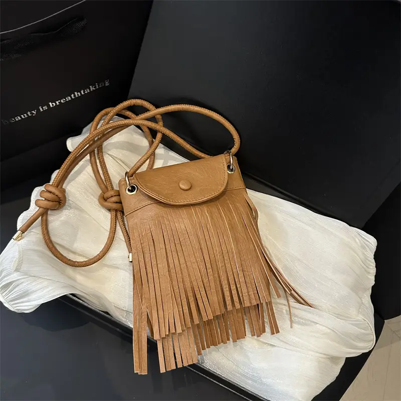 Tassel Crossbody Bag for Women, Brown Fringed Shoulder Crossbody - Image 6