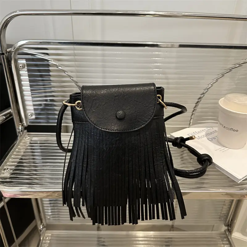 Tassel Crossbody Bag for Women, Brown Fringed Shoulder Crossbody - Image 8