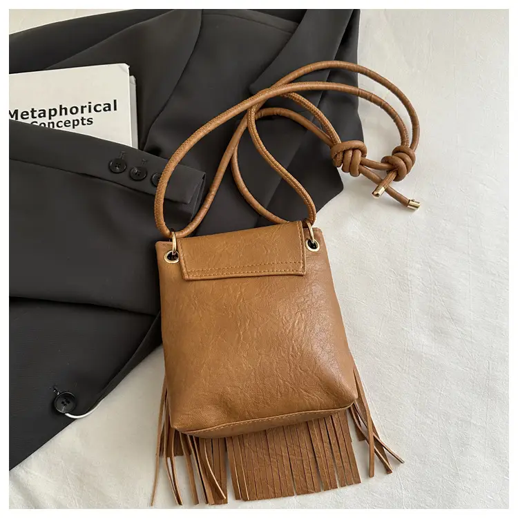 Tassel Crossbody Bag for Women, Brown Fringed Shoulder Crossbody — feature 10