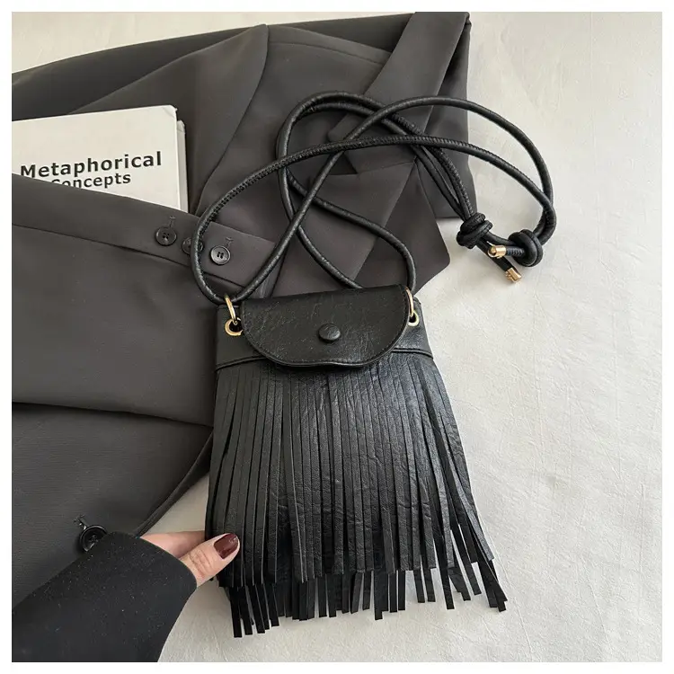 Tassel Crossbody Bag for Women, Brown Fringed Shoulder Crossbody — feature 14