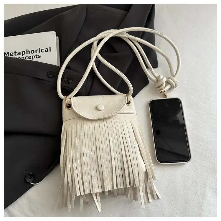 Tassel Crossbody Bag for Women, Brown Fringed Shoulder Crossbody — feature 18