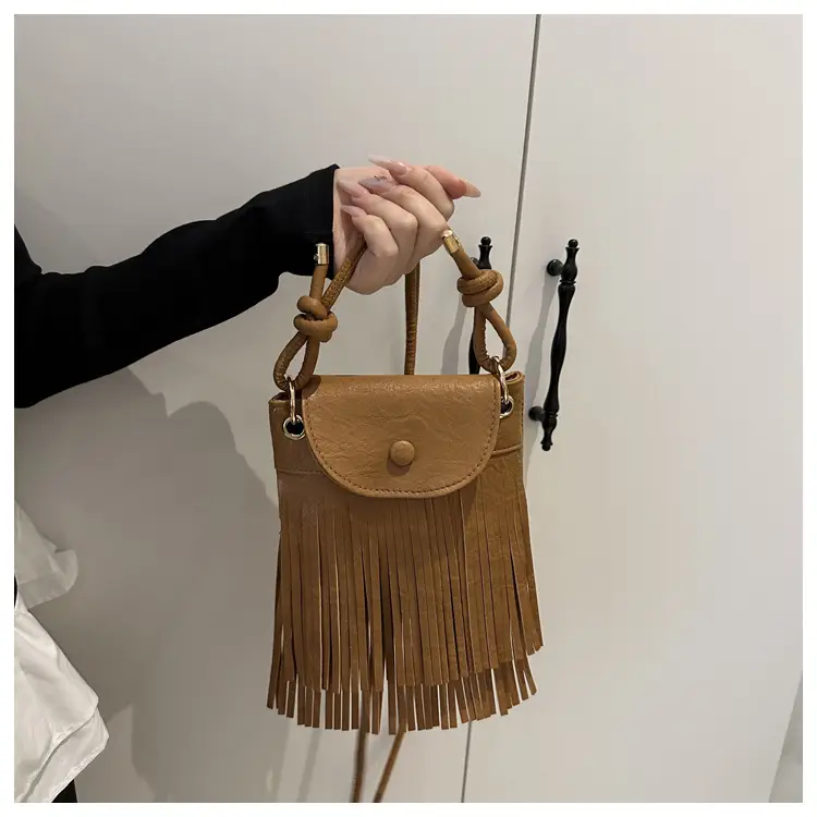 Tassel Crossbody Bag for Women, Brown Fringed Shoulder Crossbody — feature 23
