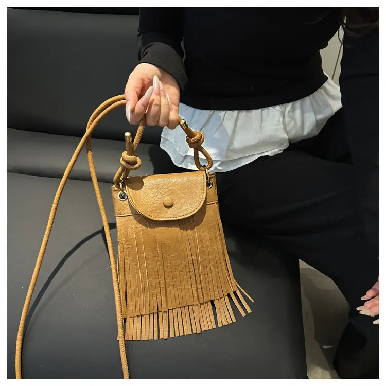 Tassel Crossbody Bag for Women, Brown Fringed Shoulder Crossbody — feature 25