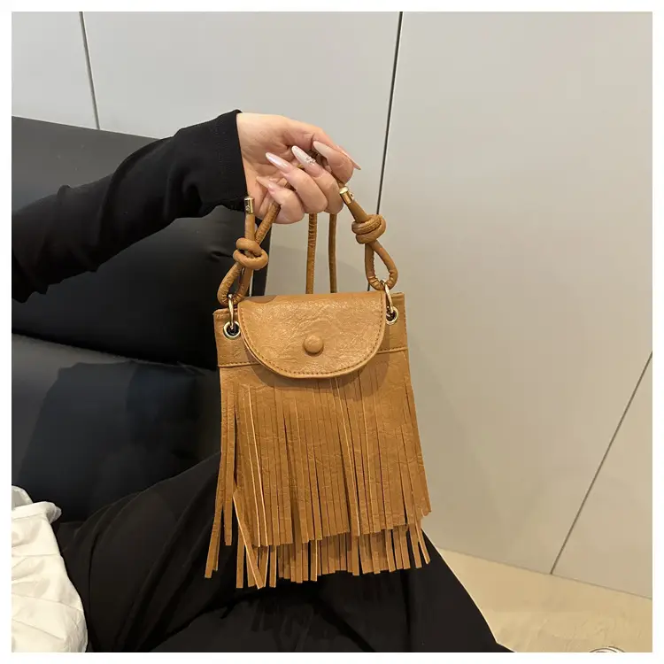 Tassel Crossbody Bag for Women, Brown Fringed Shoulder Crossbody — feature 26