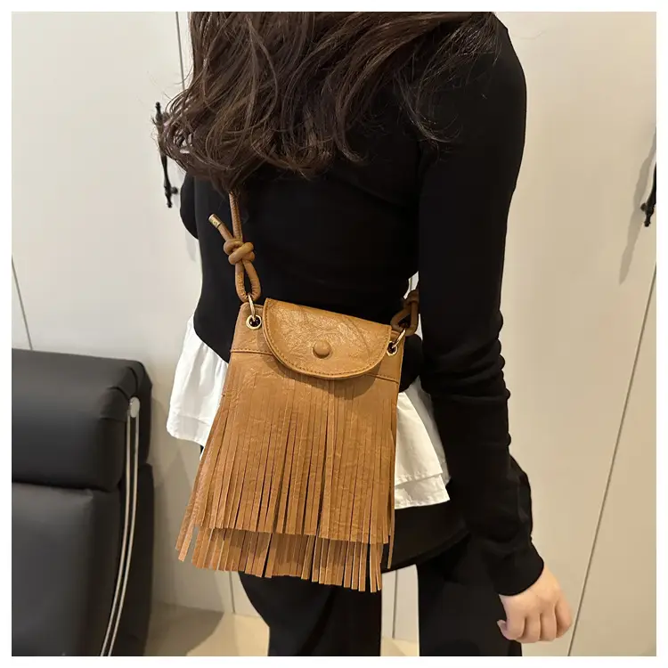 Tassel Crossbody Bag for Women, Brown Fringed Shoulder Crossbody — feature 31