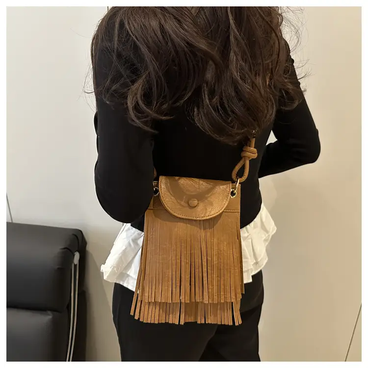Tassel Crossbody Bag for Women, Brown Fringed Shoulder Crossbody — feature 32