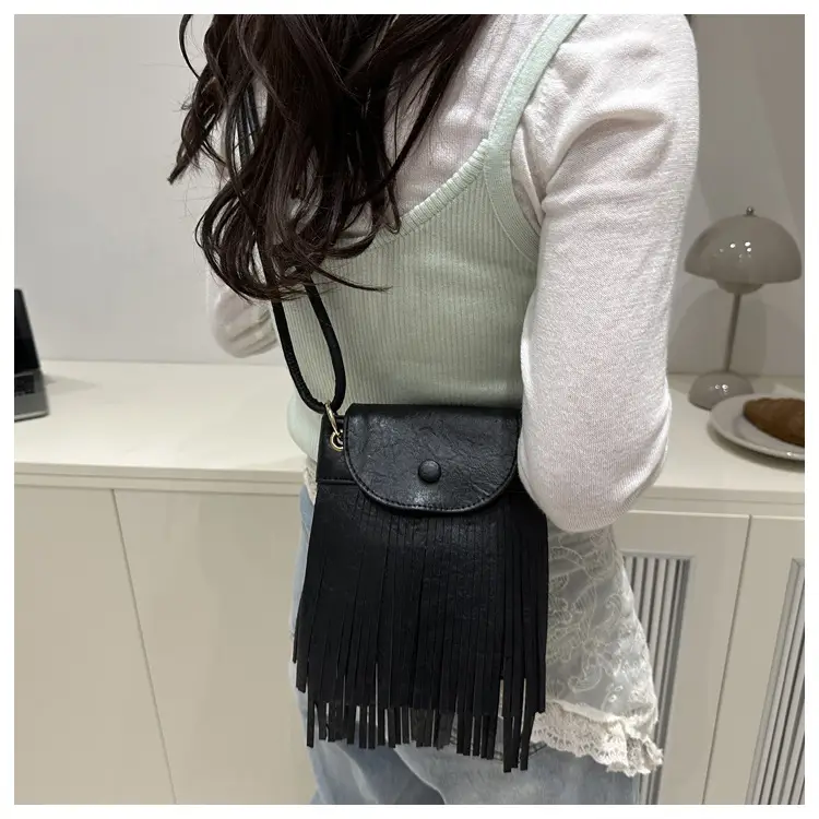 Tassel Crossbody Bag for Women, Brown Fringed Shoulder Crossbody — feature 34