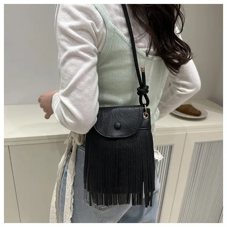 Tassel Crossbody Bag for Women, Brown Fringed Shoulder Crossbody — feature 35