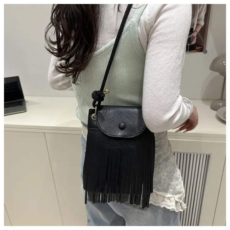 Tassel Crossbody Bag for Women, Brown Fringed Shoulder Crossbody — feature 36