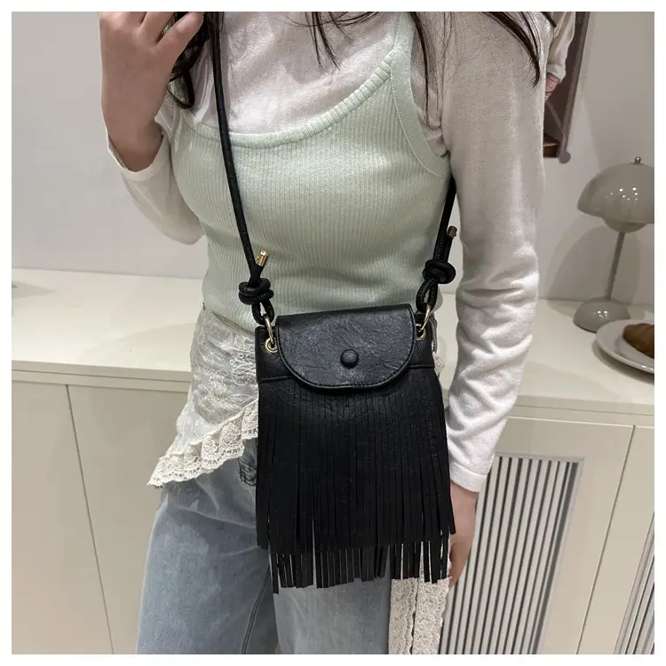Tassel Crossbody Bag for Women, Brown Fringed Shoulder Crossbody — feature 37