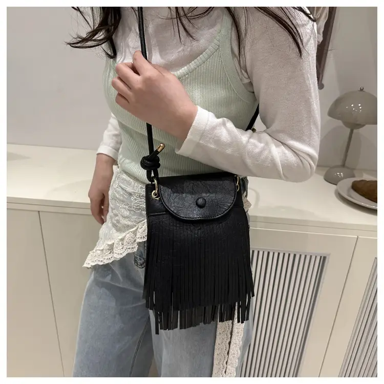 Tassel Crossbody Bag for Women, Brown Fringed Shoulder Crossbody — feature 38