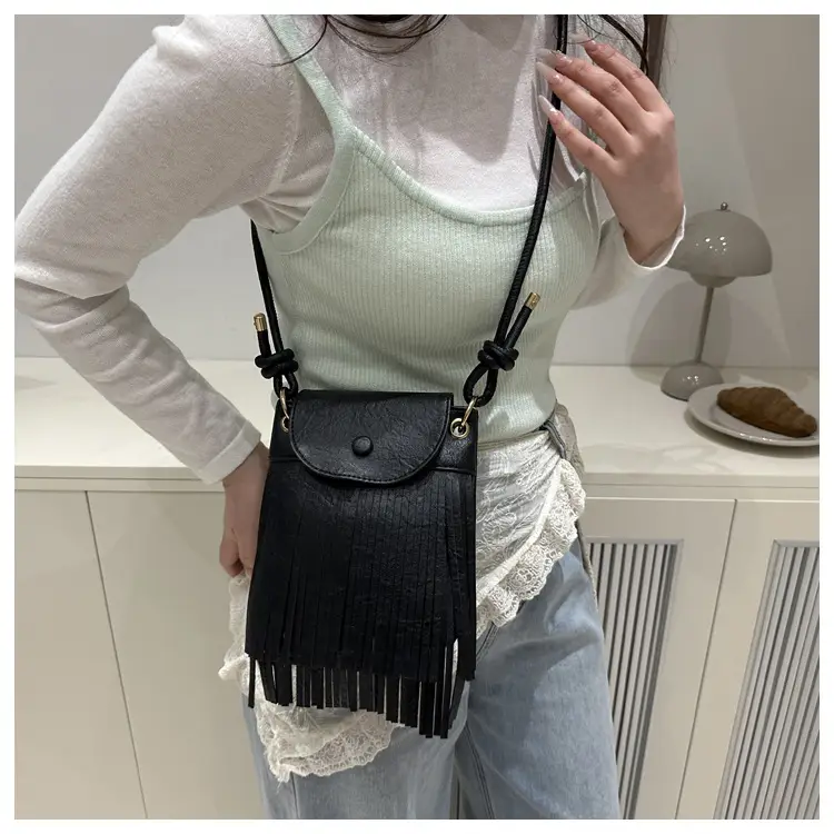 Tassel Crossbody Bag for Women, Brown Fringed Shoulder Crossbody — feature 39