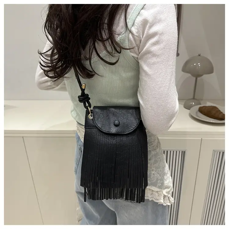 Tassel Crossbody Bag for Women, Brown Fringed Shoulder Crossbody — feature 40