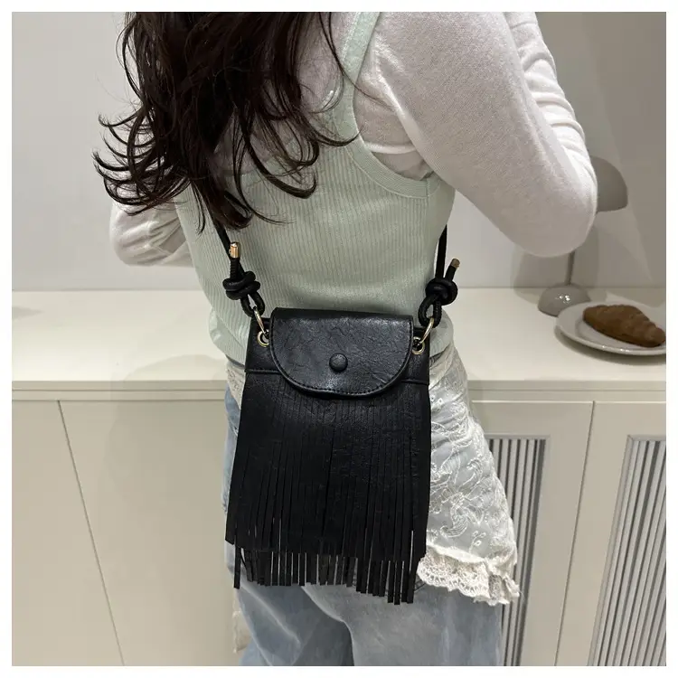 Tassel Crossbody Bag for Women, Brown Fringed Shoulder Crossbody — feature 41