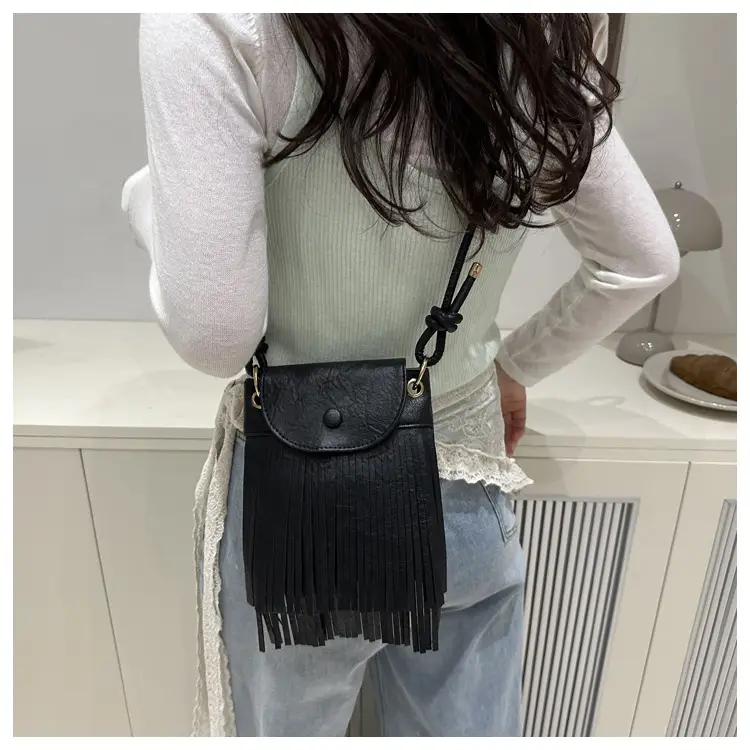 Tassel Crossbody Bag for Women, Brown Fringed Shoulder Crossbody — feature 42