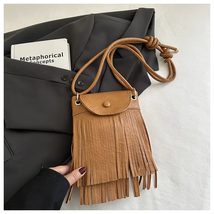 Tassel Crossbody Bag for Women, Brown Fringed Shoulder Crossbody — feature 8