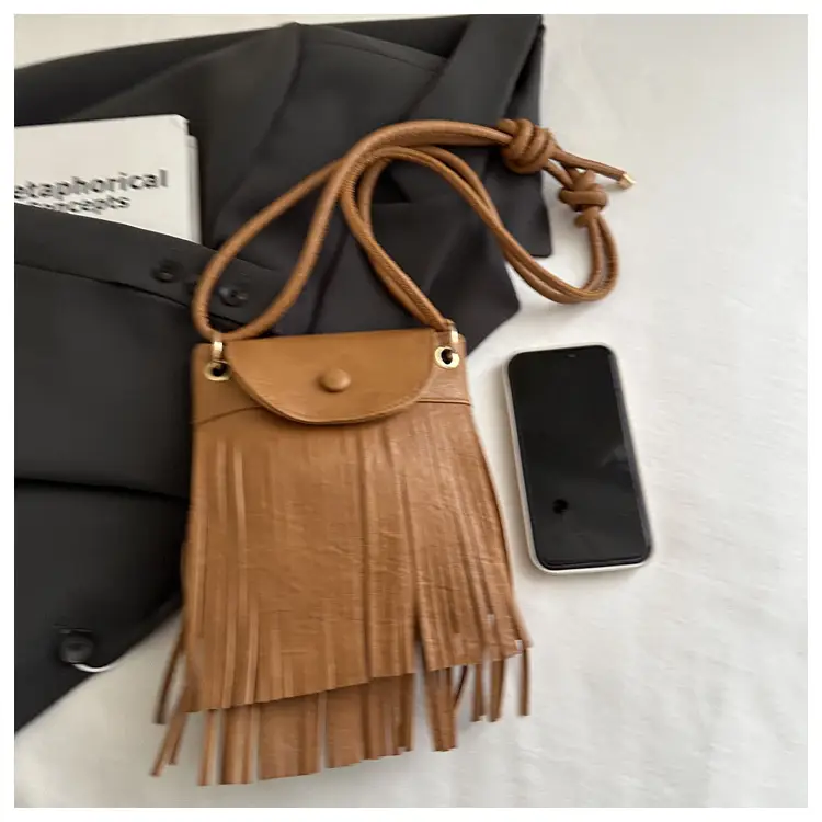 Tassel Crossbody Bag for Women, Brown Fringed Shoulder Crossbody — feature 9