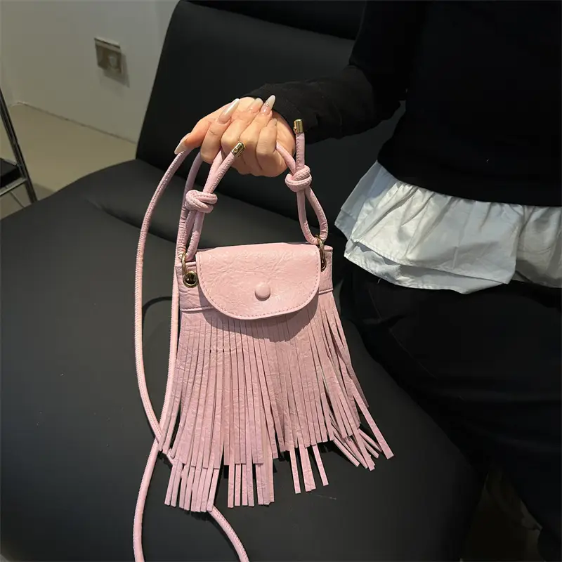 Tassel Crossbody Bag for Women, Brown Fringed Shoulder Crossbody - Image 4