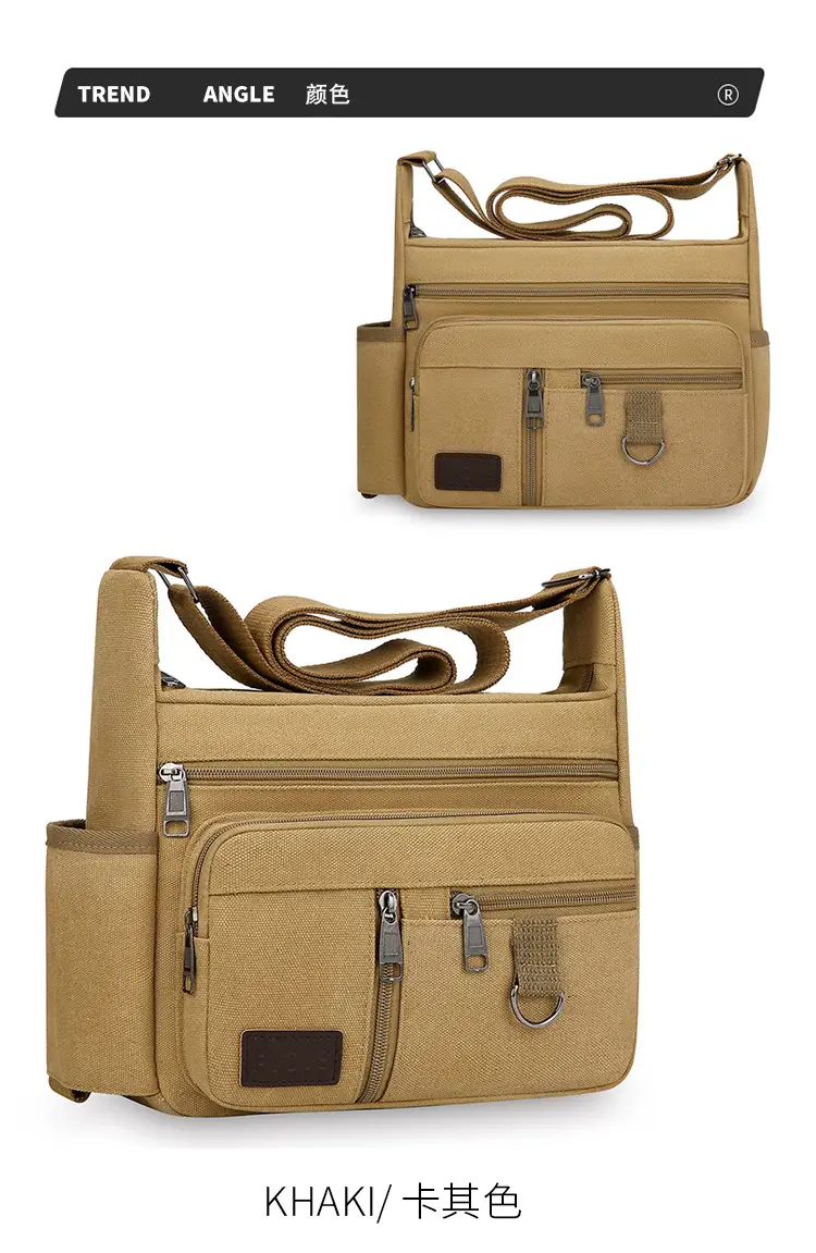 Men's Canvas Shoulder Bag with Water Cup Storage & Crossbody — feature 10