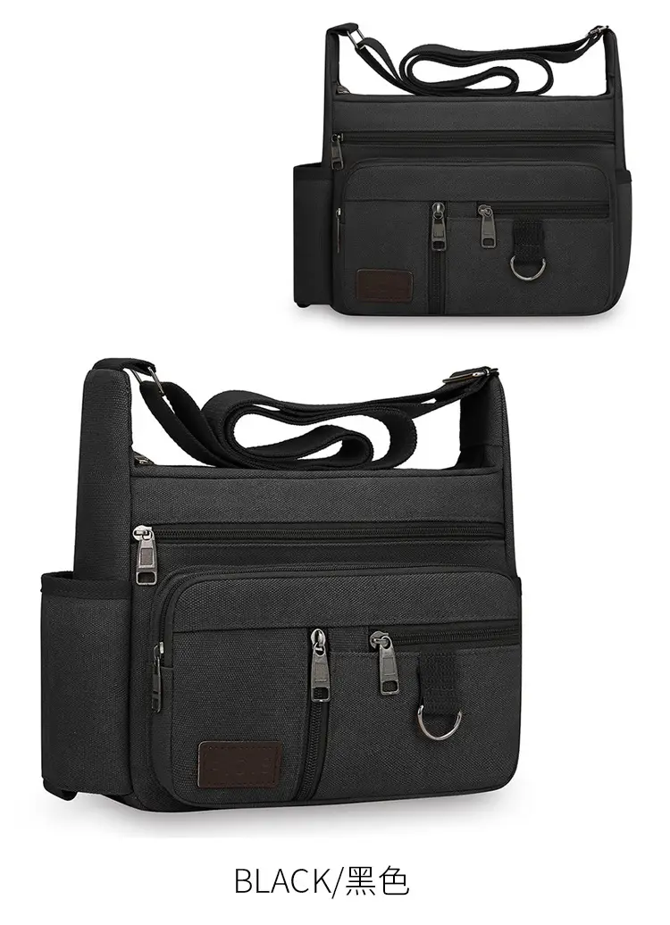 Men's Canvas Shoulder Bag with Water Cup Storage & Crossbody — feature 11