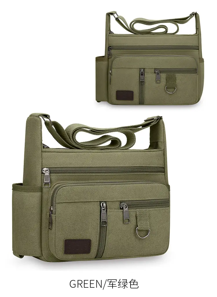 Men's Canvas Shoulder Bag with Water Cup Storage & Crossbody — feature 12