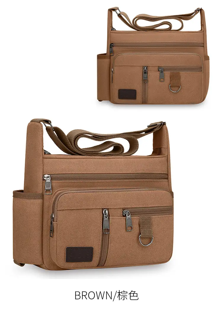 Men's Canvas Shoulder Bag with Water Cup Storage & Crossbody — feature 13