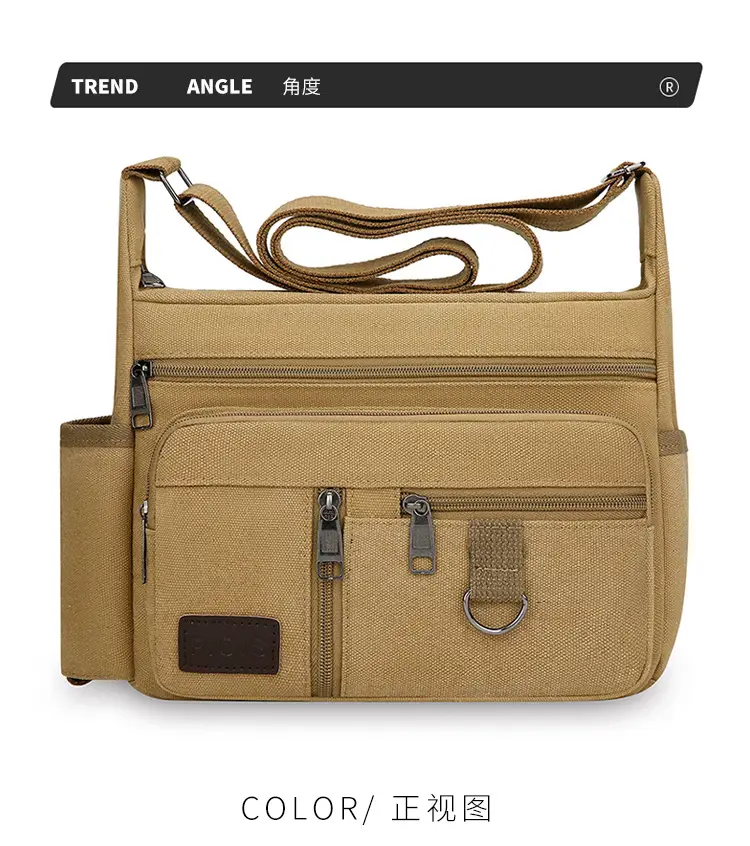 Men's Canvas Shoulder Bag with Water Cup Storage & Crossbody — feature 14