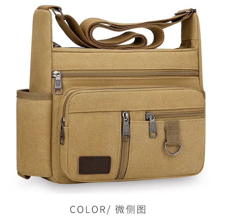 Men's Canvas Shoulder Bag with Water Cup Storage & Crossbody — feature 15