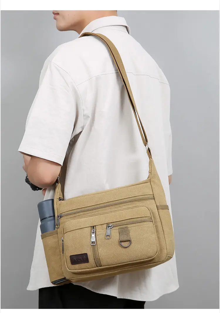 Men's Canvas Shoulder Bag with Water Cup Storage & Crossbody — feature 22