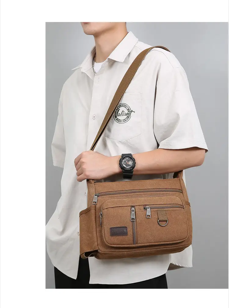 Men's Canvas Shoulder Bag with Water Cup Storage & Crossbody — feature 26