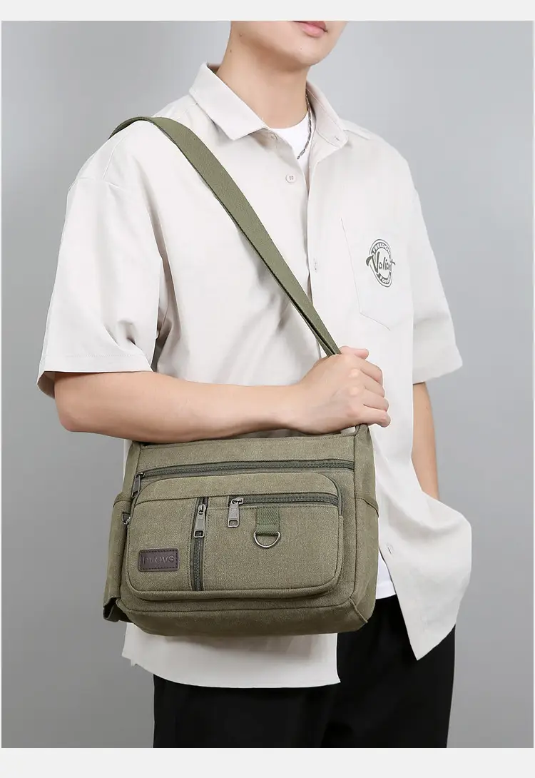 Men's Canvas Shoulder Bag with Water Cup Storage & Crossbody — feature 28