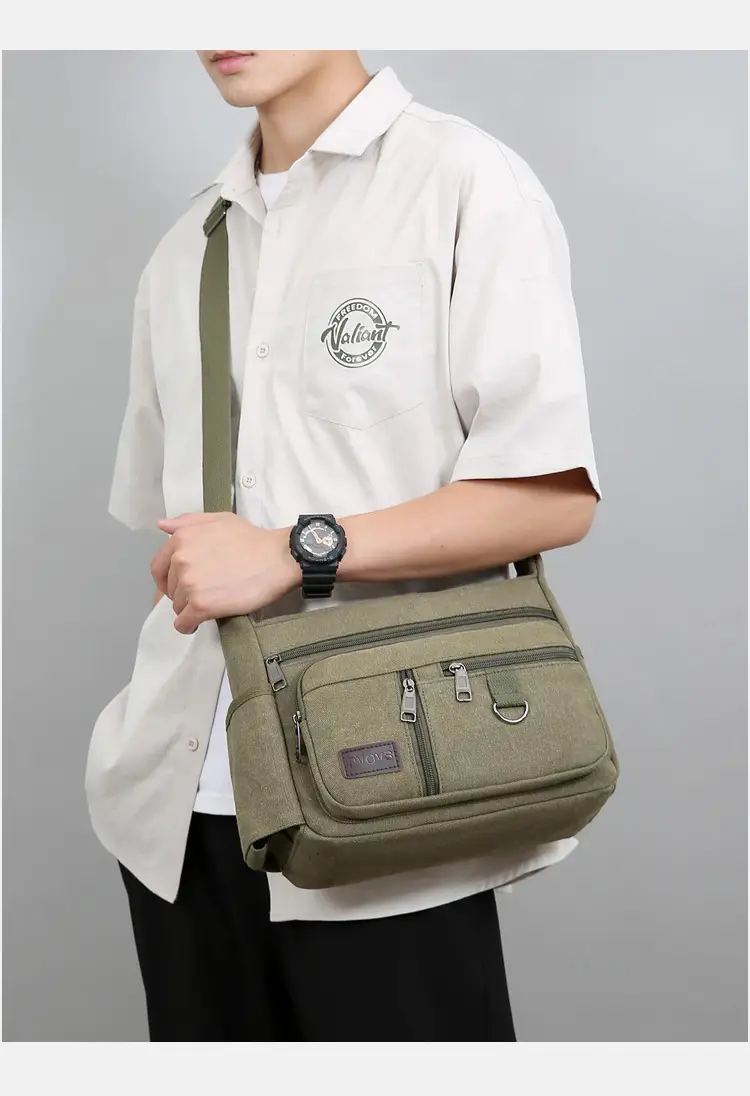Men's Canvas Shoulder Bag with Water Cup Storage & Crossbody — feature 29
