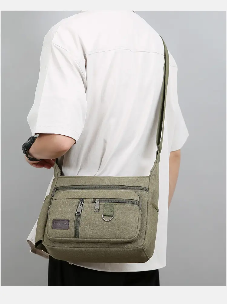 Men's Canvas Shoulder Bag with Water Cup Storage & Crossbody — feature 30