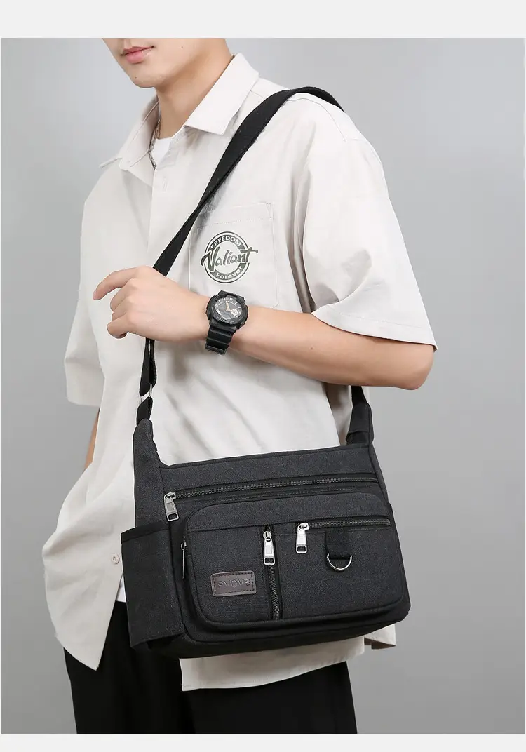 Men's Canvas Shoulder Bag with Water Cup Storage & Crossbody — feature 31