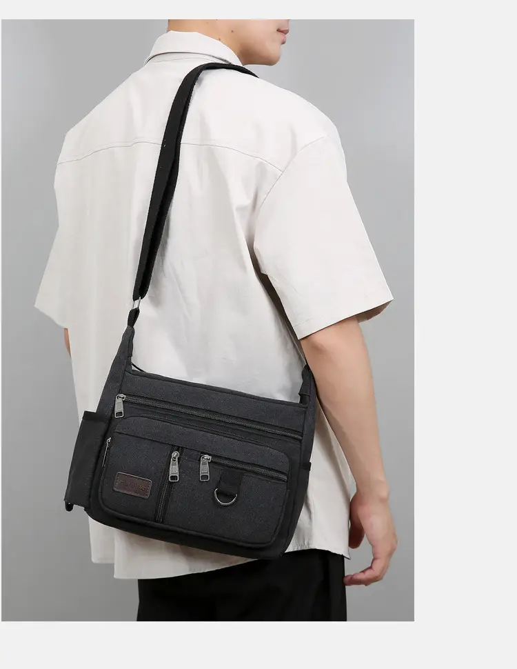 Men's Canvas Shoulder Bag with Water Cup Storage & Crossbody — feature 32
