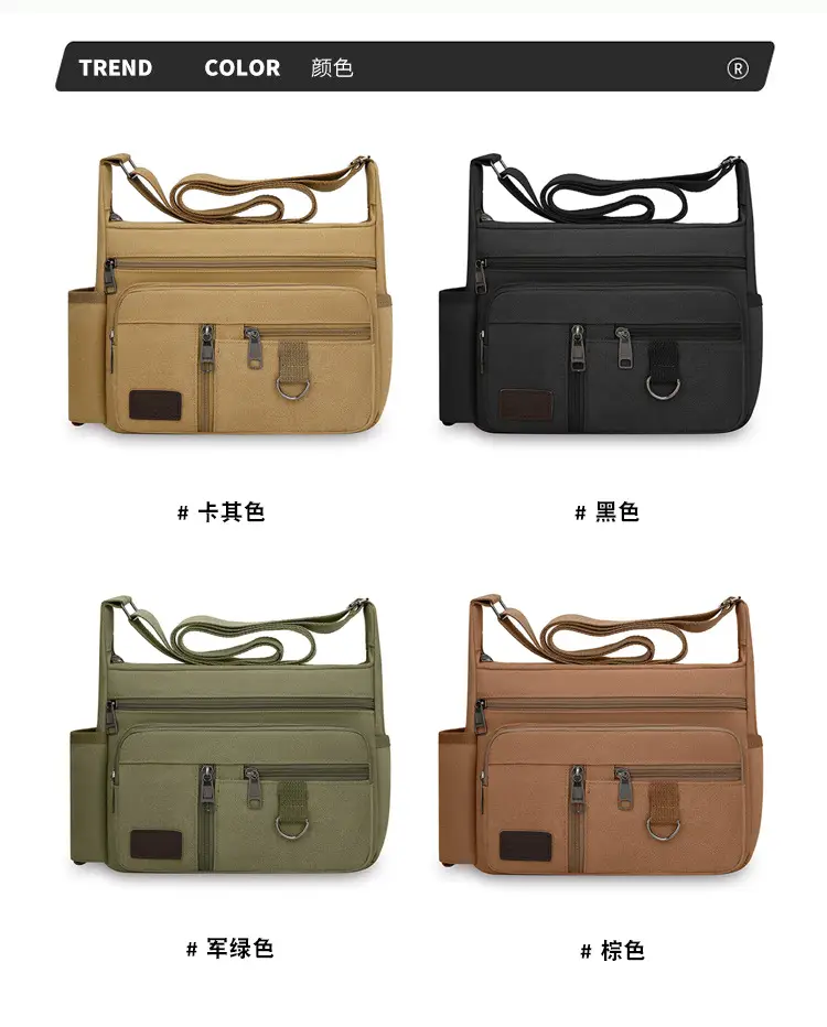 Men's Canvas Shoulder Bag with Water Cup Storage & Crossbody — feature 5