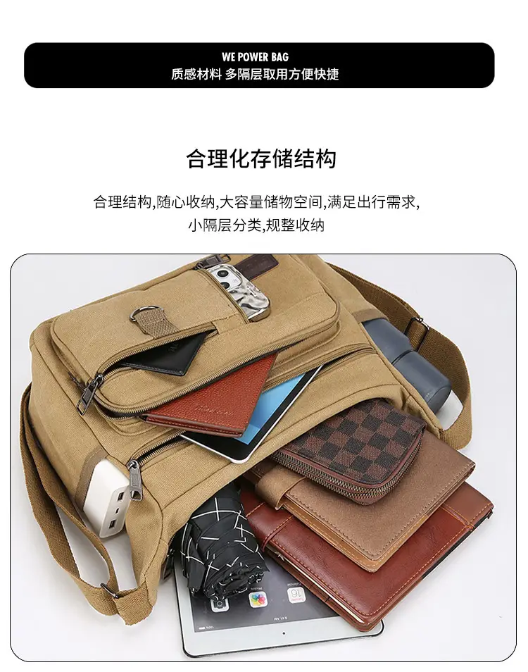 Men's Canvas Shoulder Bag with Water Cup Storage & Crossbody — feature 8