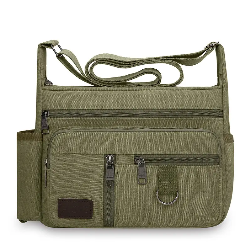 Men's Canvas Shoulder Bag with Water Cup Storage & Crossbody - Image 4