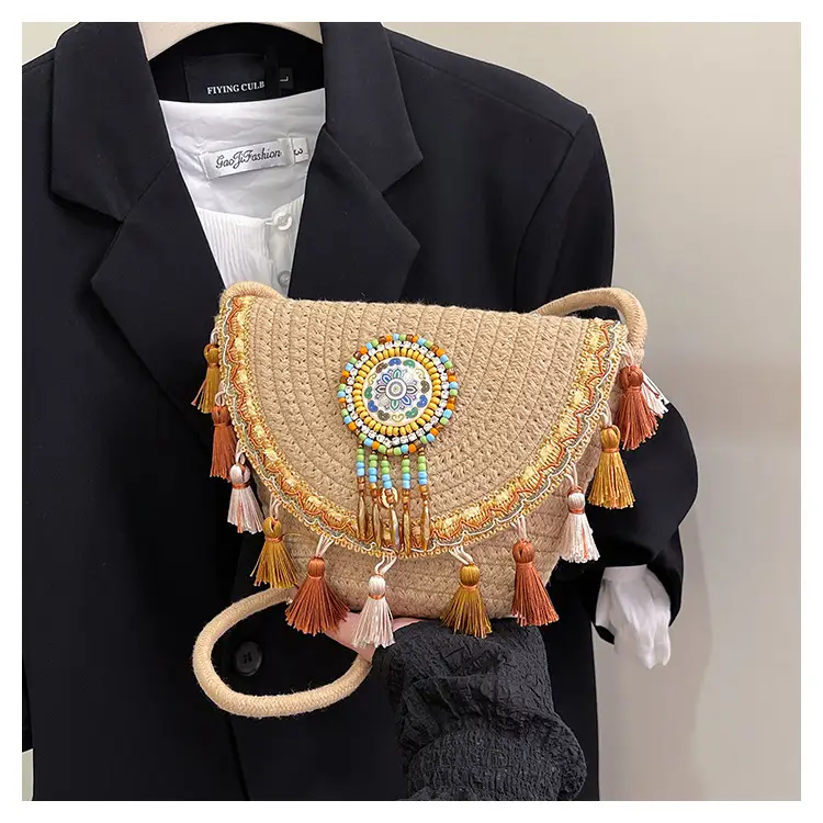 2025 Ethnic Straw Clutch Bag with Tassels — feature 18