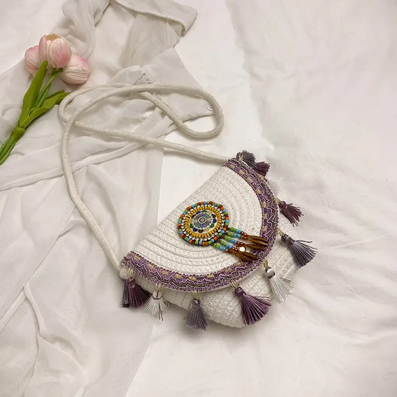 2025 Ethnic Straw Clutch Bag with Tassels - Image 2