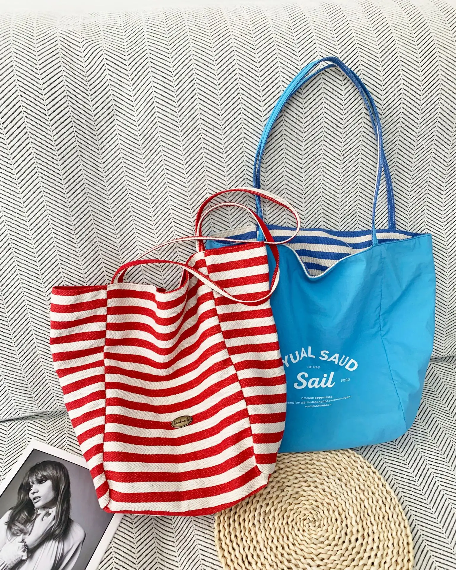 Striped Canvas Tote Bags 2024 New Korean Style — feature 1